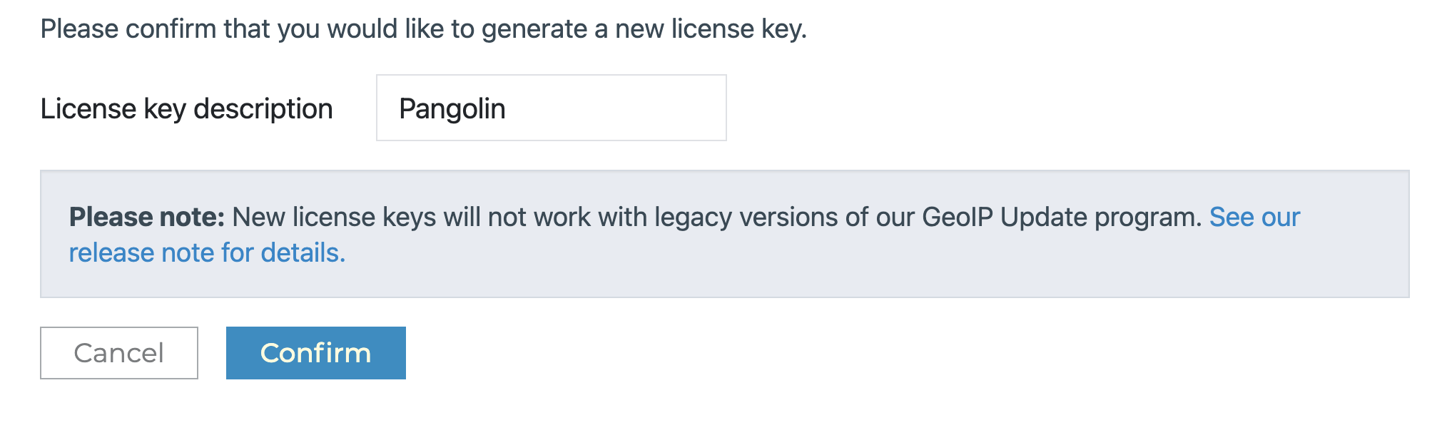 Maxmind's key creation page