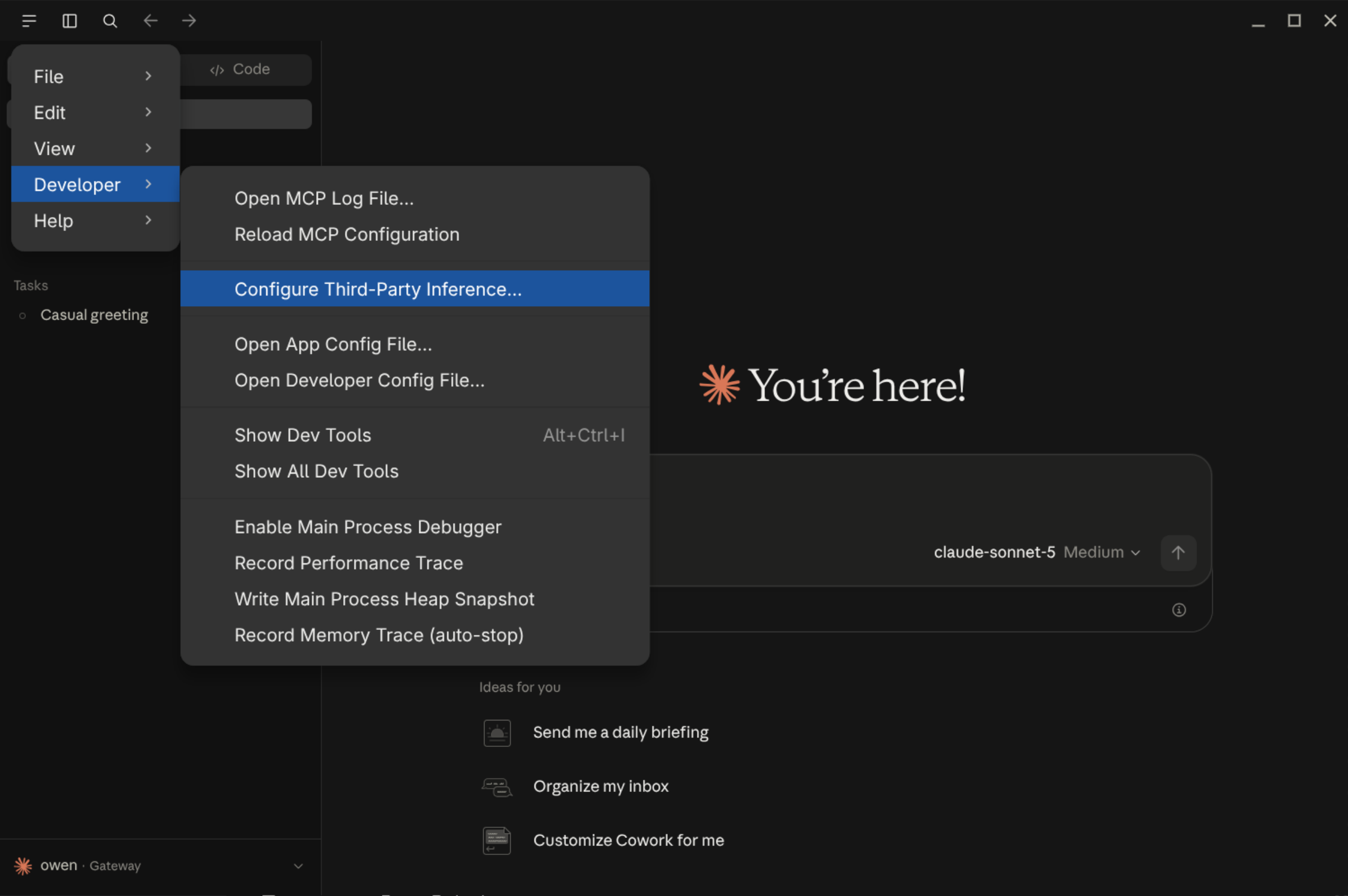 Claude Desktop third-party inference settings