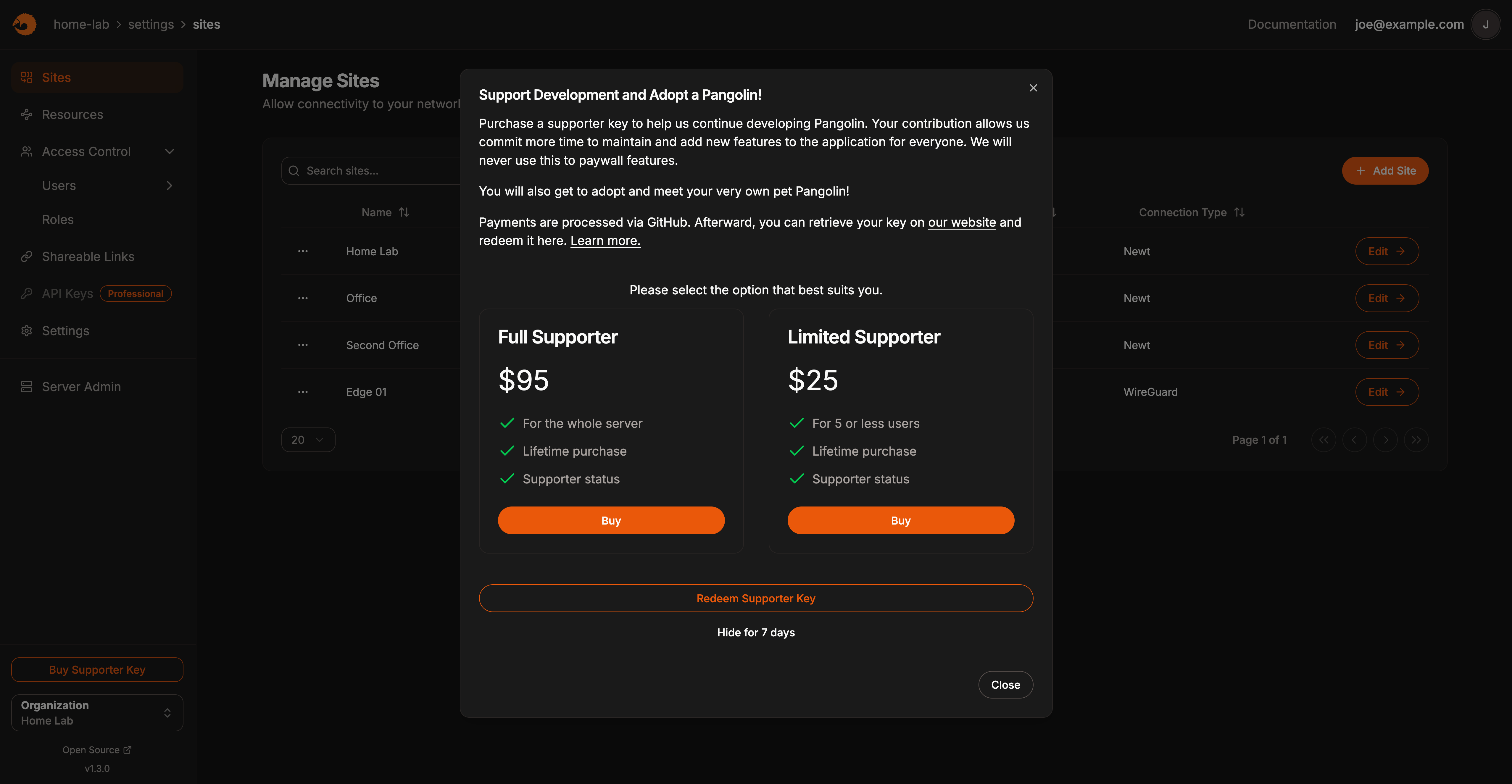Supporter tier comparison showing Limited vs Full Supporter benefits