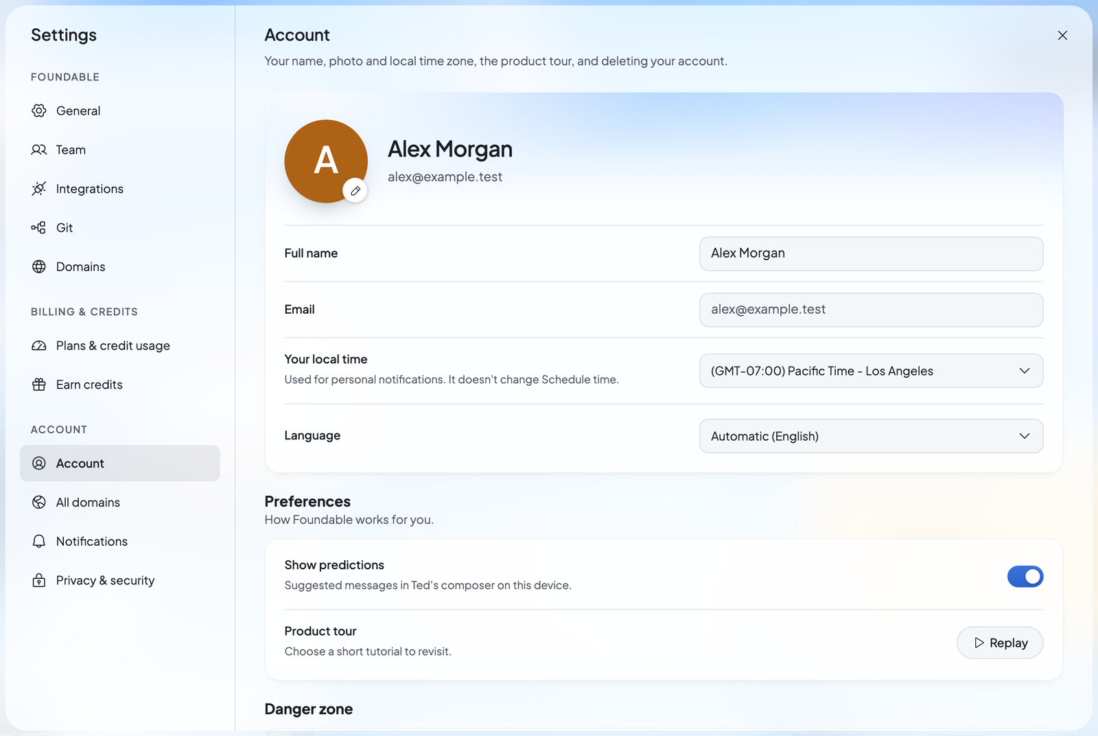 The Settings window with its sections listed on the left and your account details on the right.