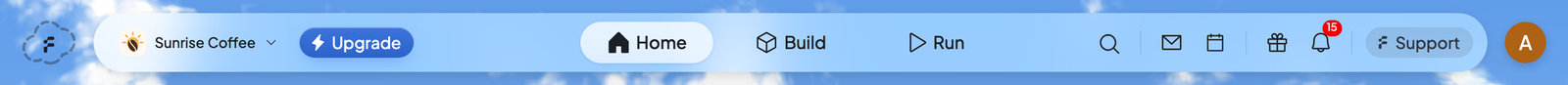 Foundable’s top bar. Support sits near the right end, right before the round account button.