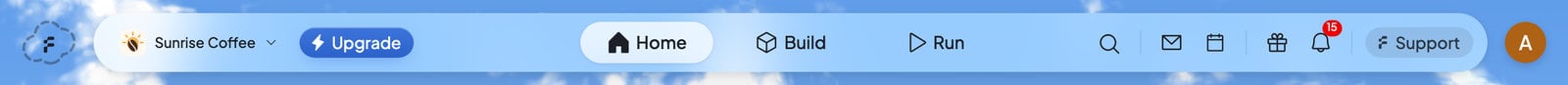 Foundable’s top bar. Support sits near the right end, right before the round account button.