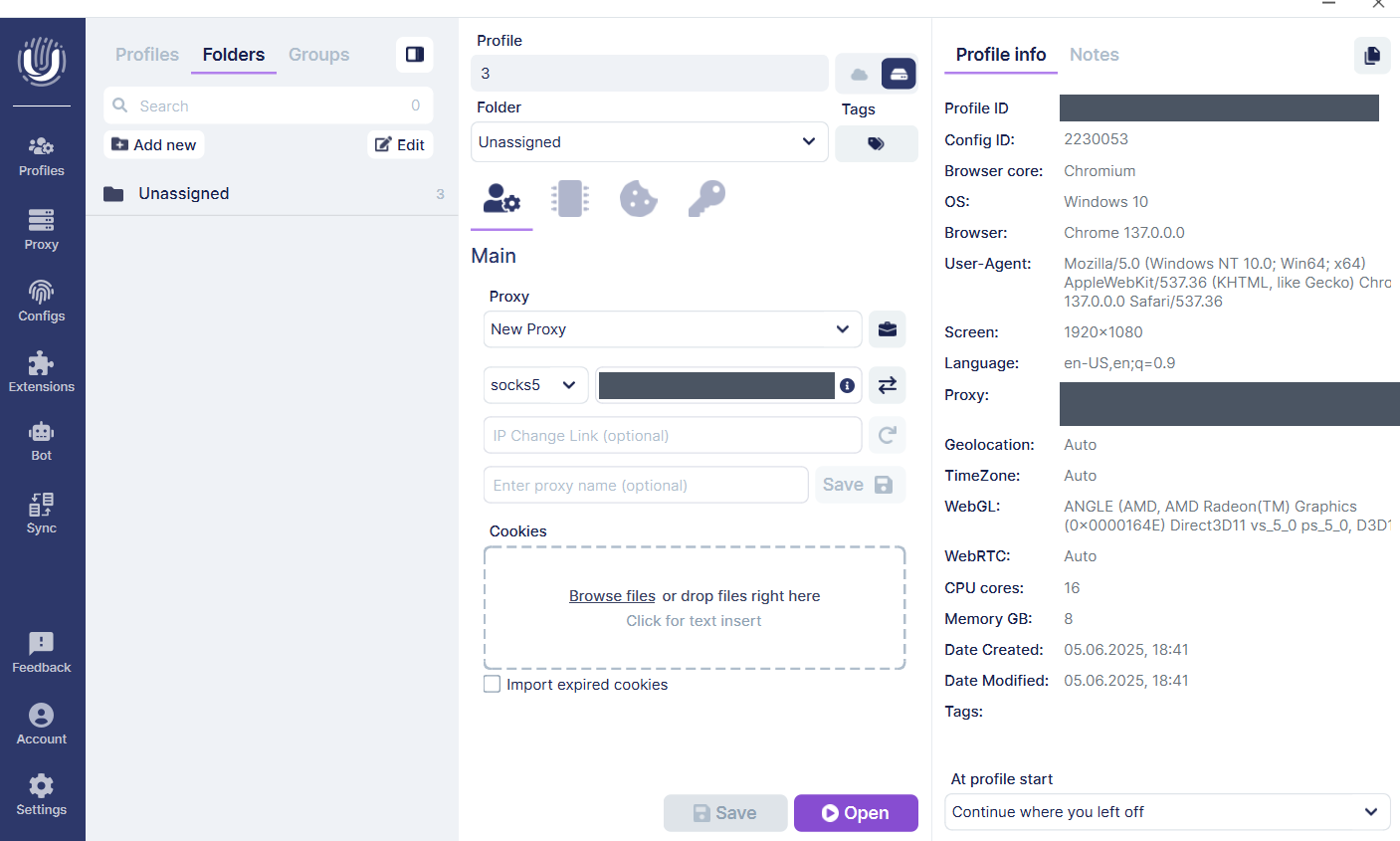 Undetectable: New Proxy and the connection field; select SOCKS5