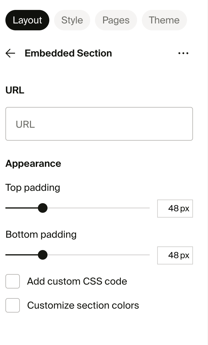 Embedded section configuration
