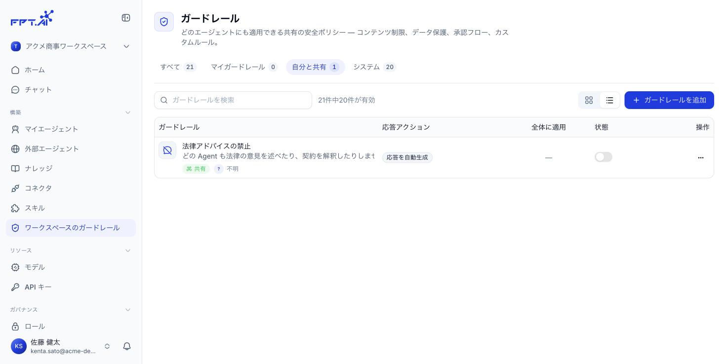 共有 Guardrail の一覧