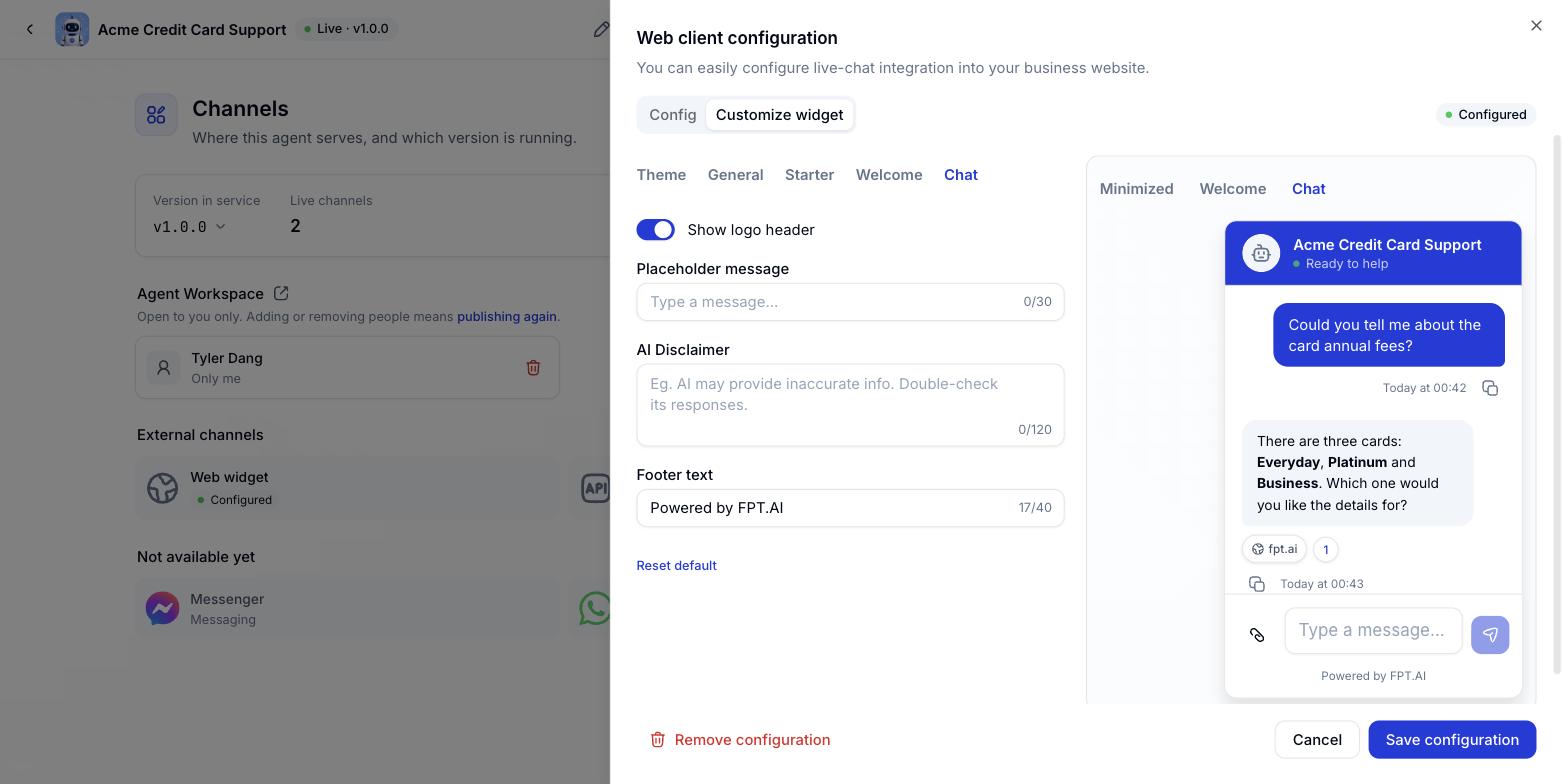 Chat window settings