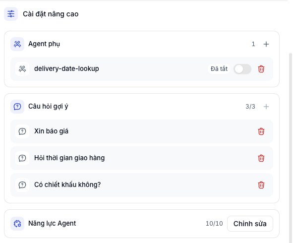 Dòng Năng lực Agent trong cột Cấu hình