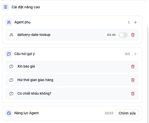 Dòng Năng lực Agent trong cột Cấu hình