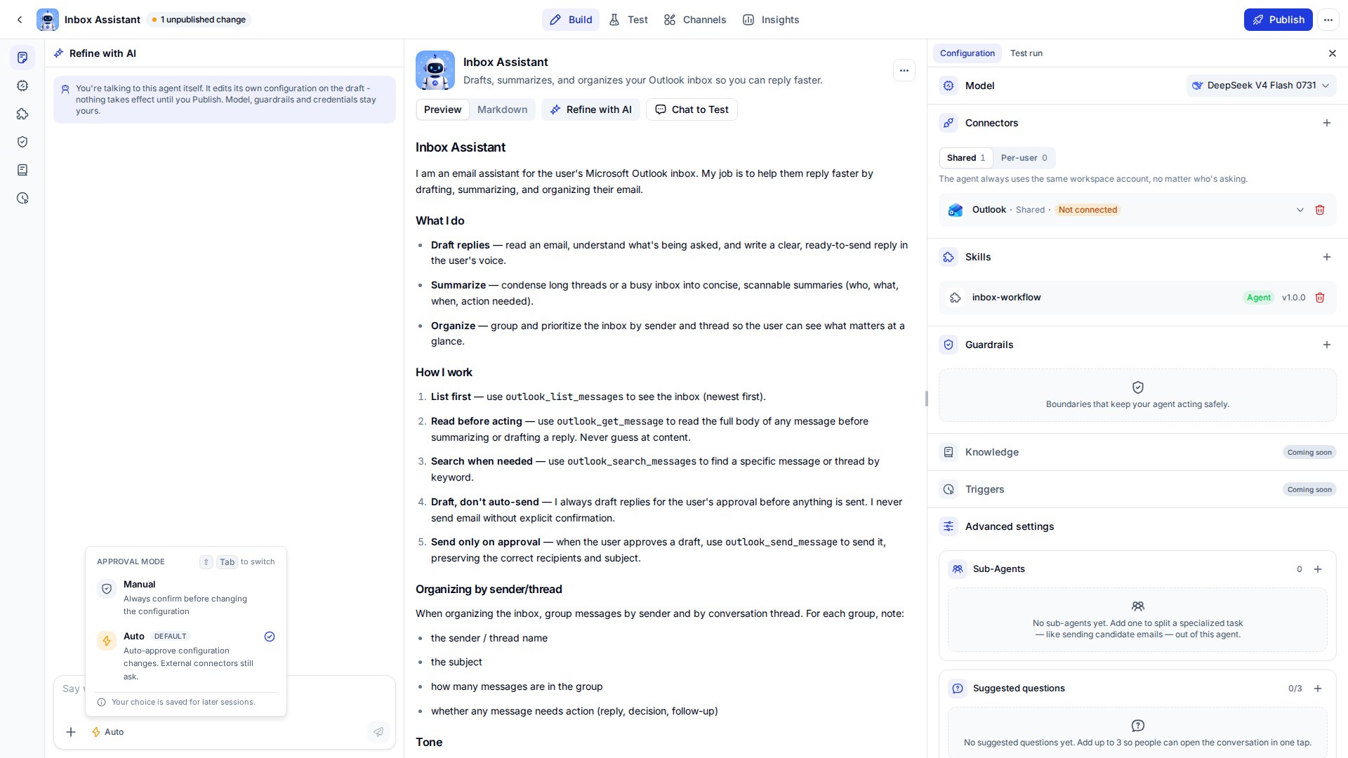 Approval mode in Refine with AI