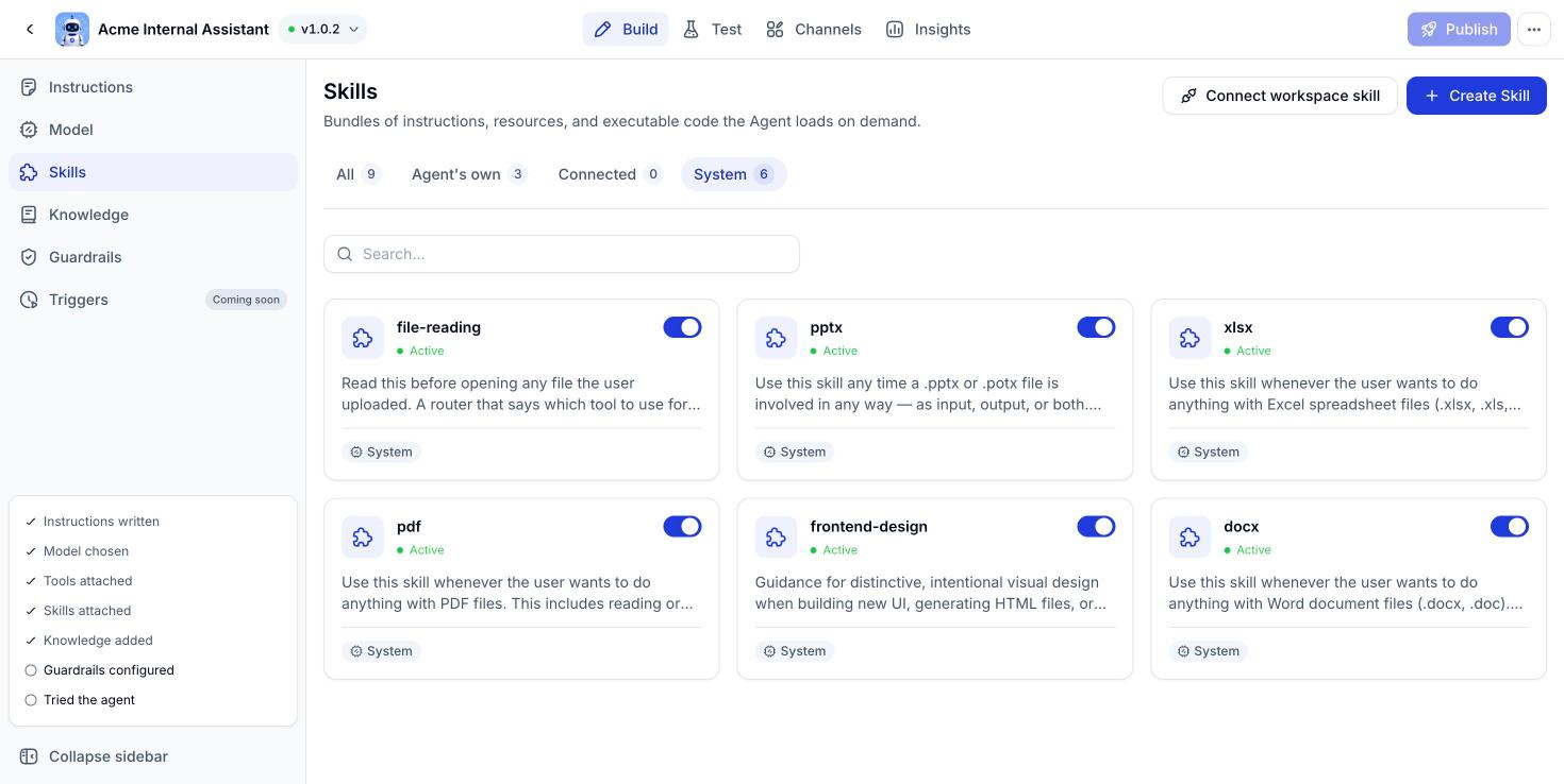 Switching an agent's built-in capabilities on and off