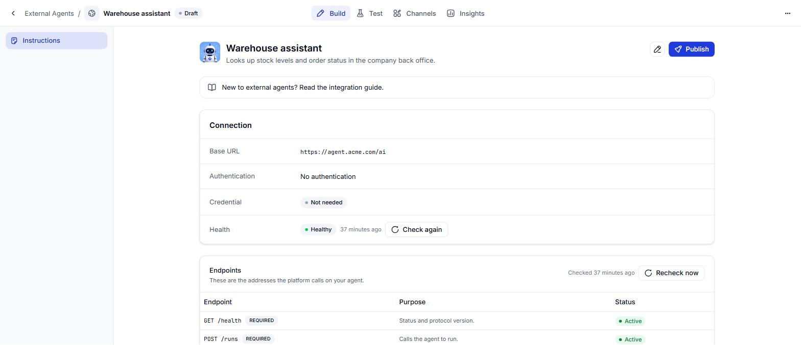 An external agent's detail page
