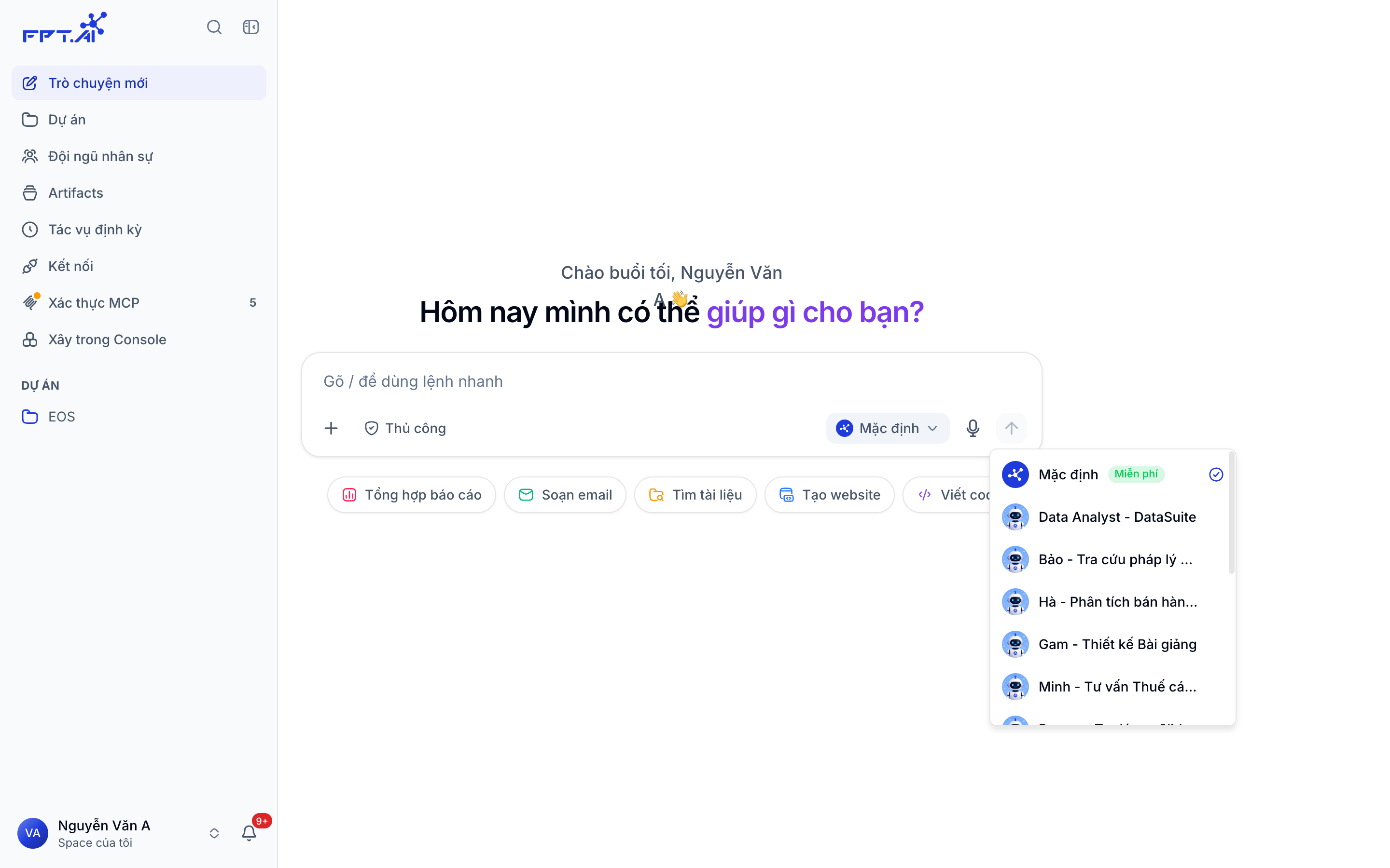 Chọn Nhân sự số trong khung chat