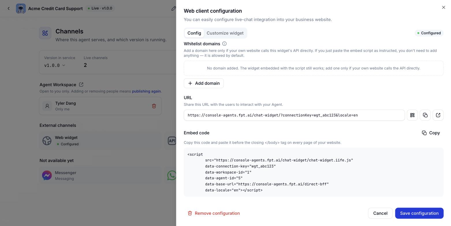 Live Chat channel configuration on Console