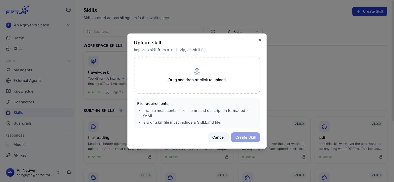 Uploading a skill package