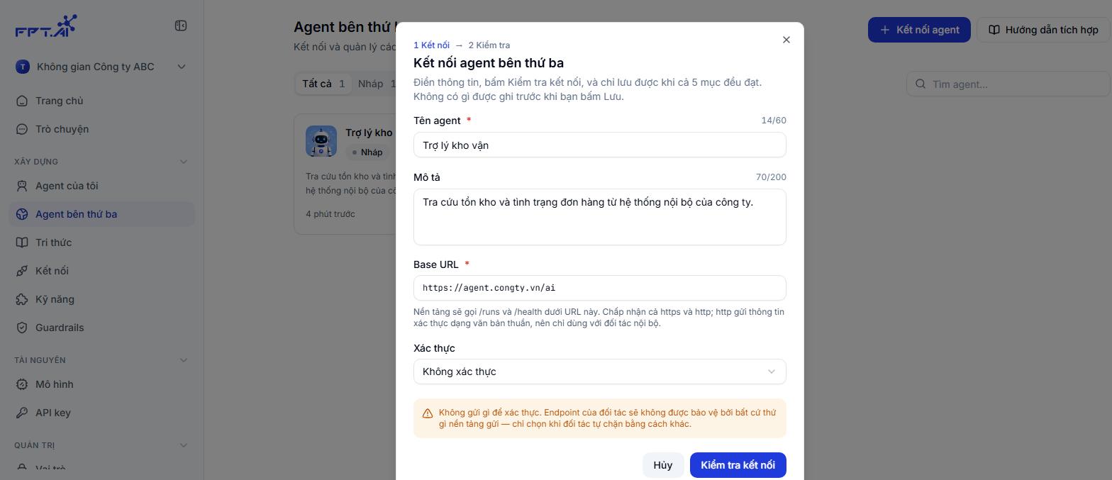 Form kết nối Agent bên thứ ba