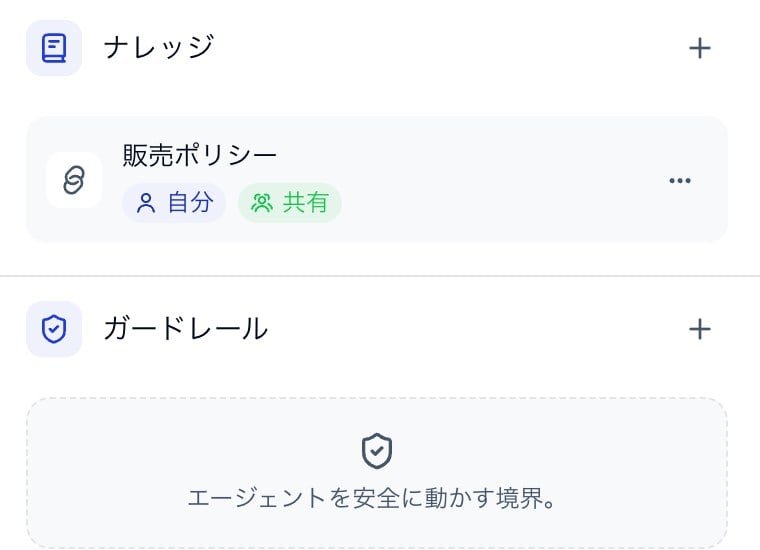 Agent の設定列にあるナレッジのグループ