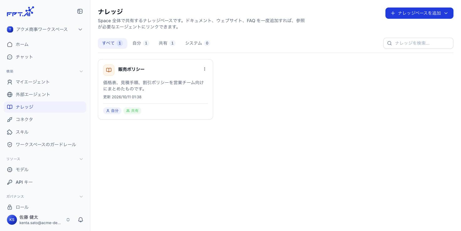 Space のナレッジベース一覧