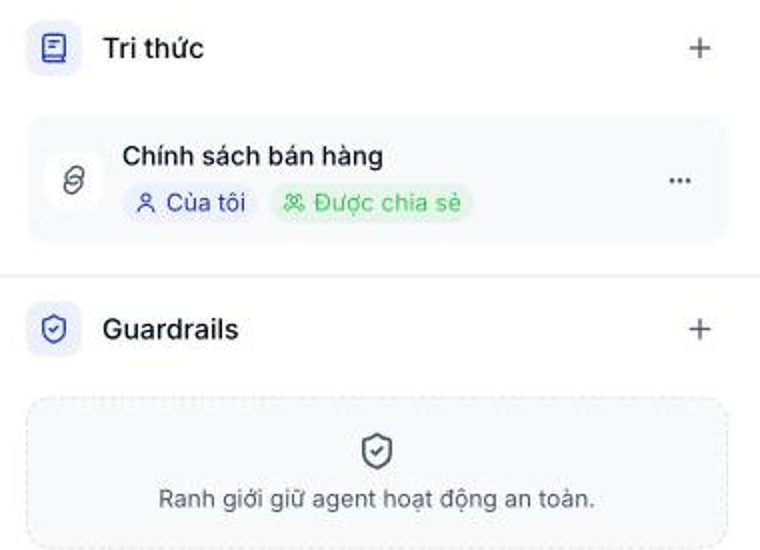 Nhóm Tri thức trong cột Cấu hình của Agent