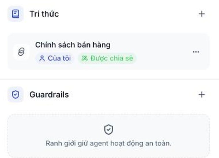 Nhóm Tri thức trong cột Cấu hình của Agent