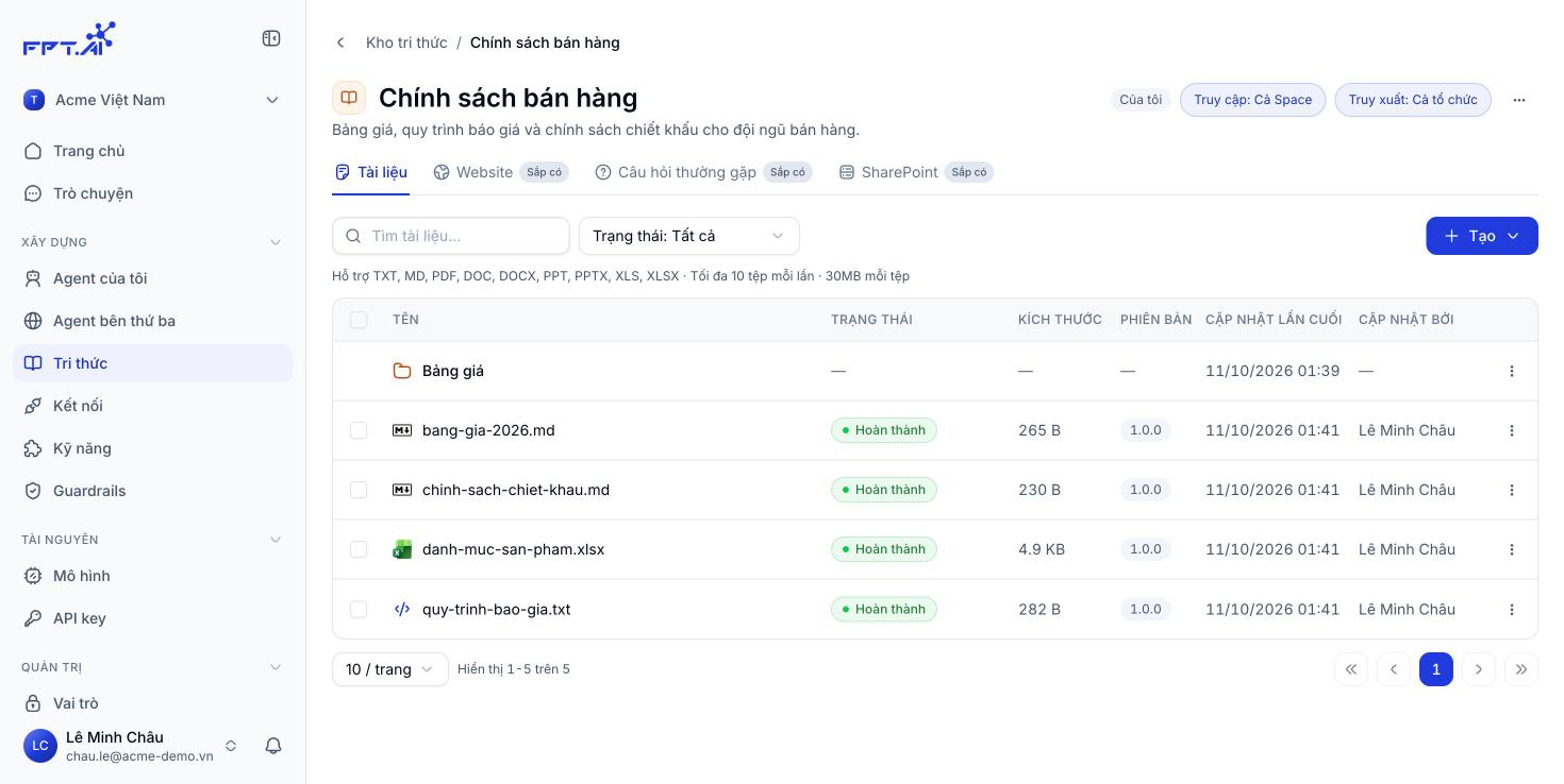 Màn hình chi tiết kho tri thức