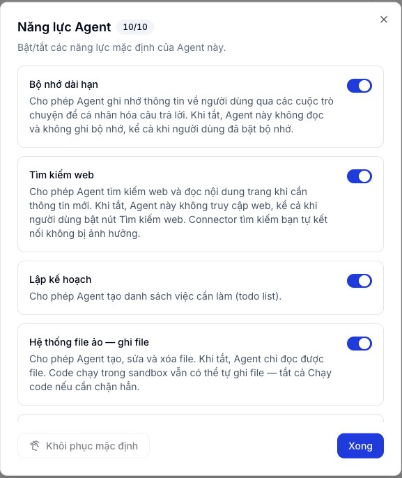 Hộp thoại Năng lực Agent