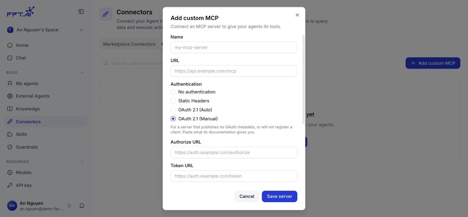 Adding a custom MCP server with OAuth 2.1