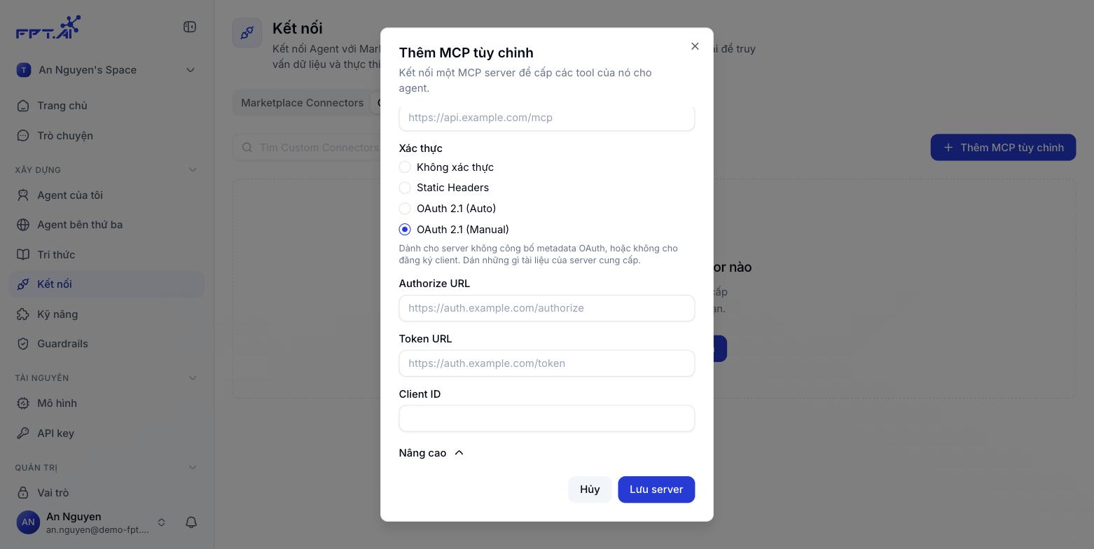 Thêm MCP tùy chỉnh với xác thực OAuth 2.1