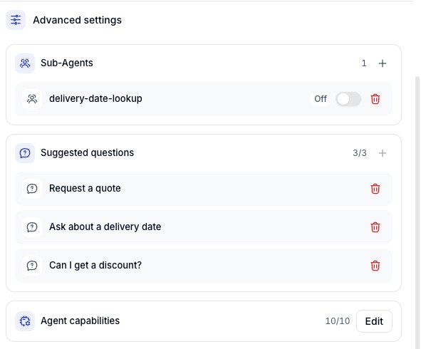 Agent capabilities row in the Configuration column