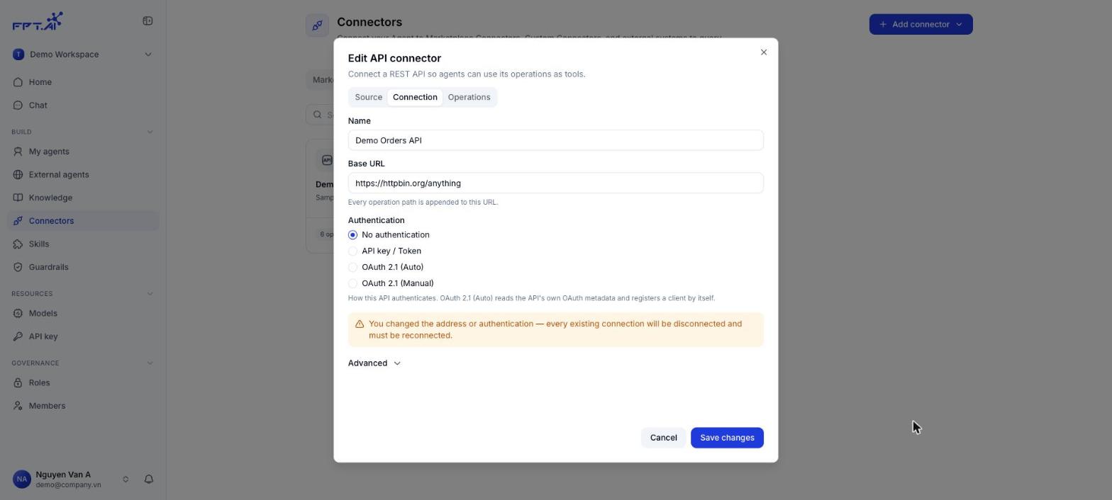 Warning shown after changing the address or authentication