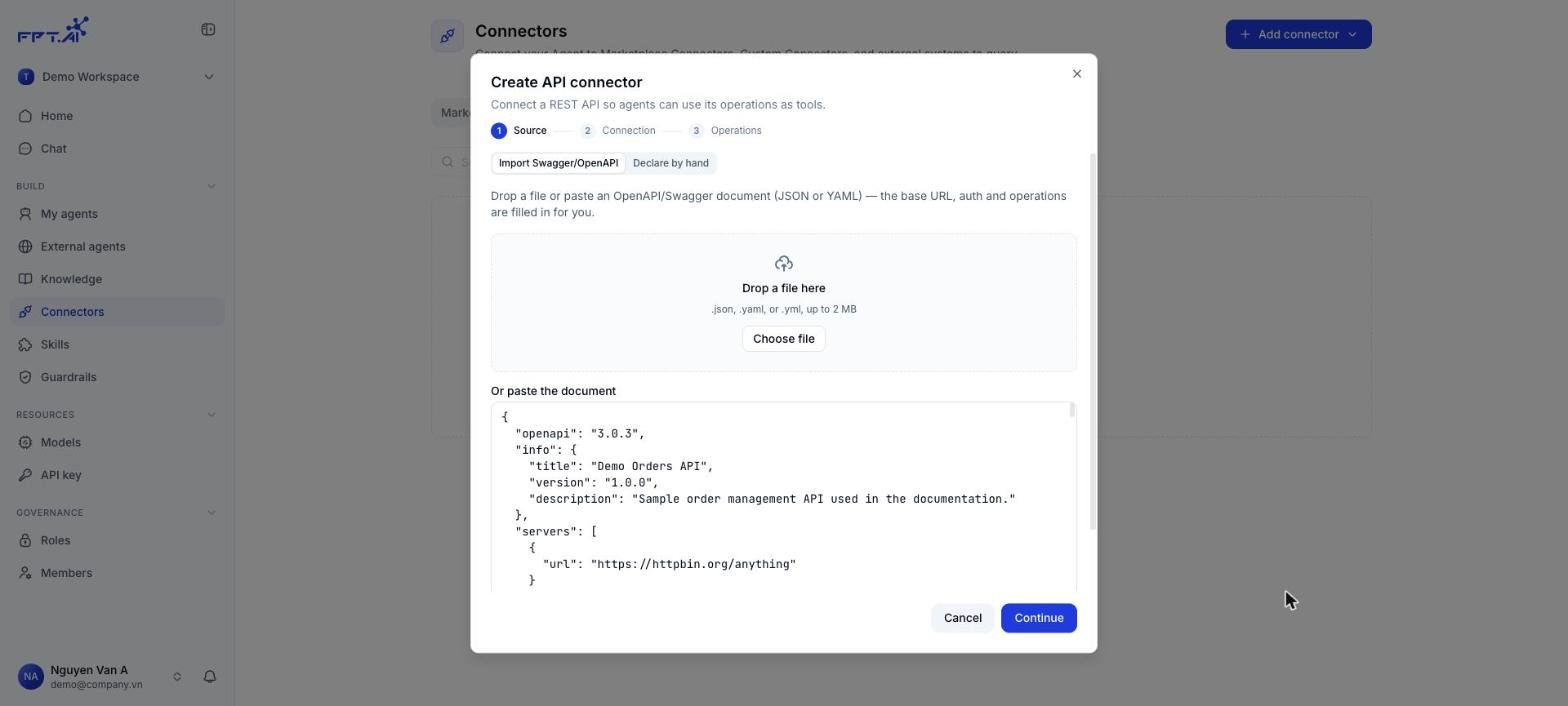 Source step with a pasted OpenAPI document