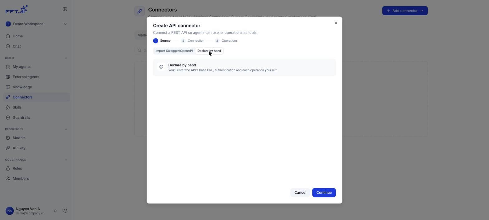 Declare by hand tab on the Source step