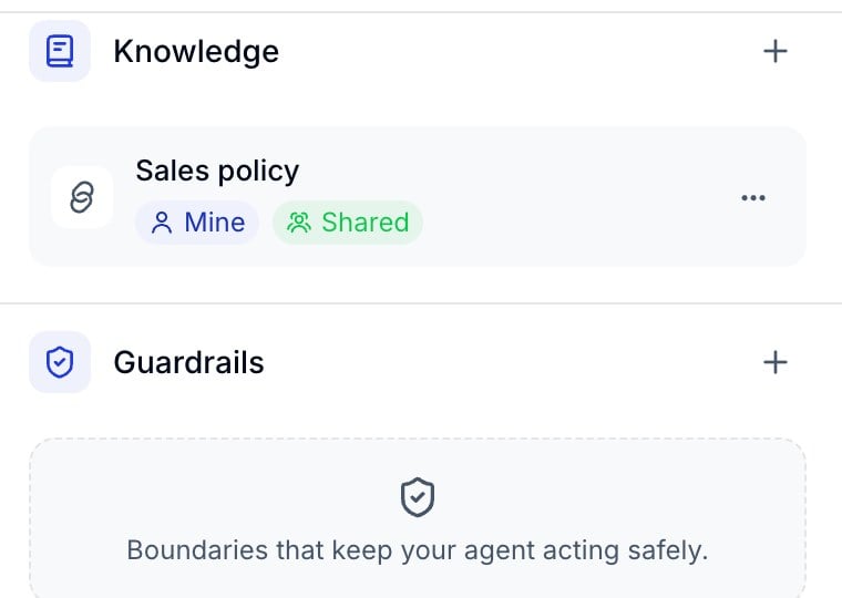 The Knowledge section in an agent's Configuration column
