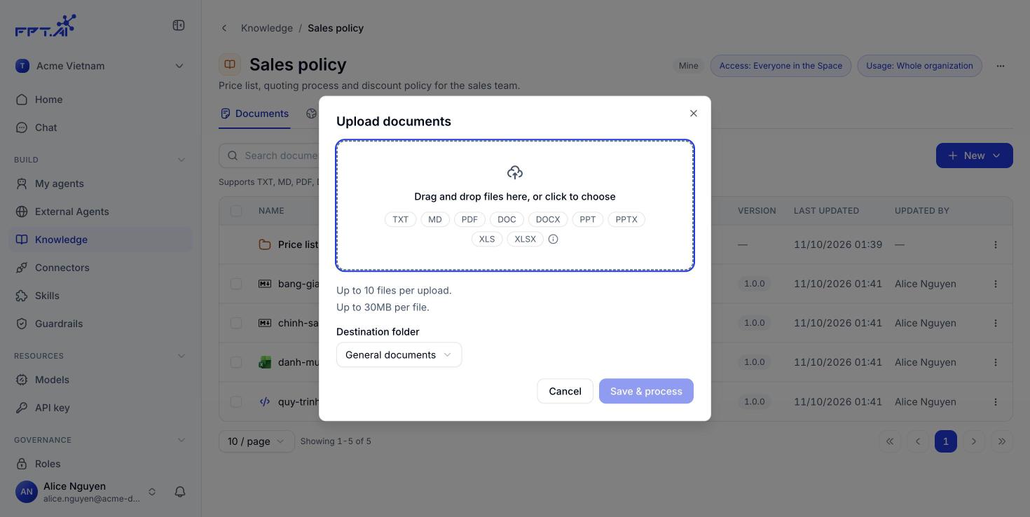 Upload documents dialog