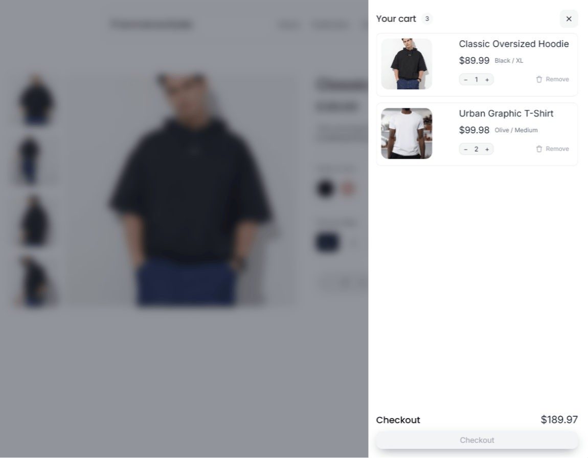 Cart drawer working on a live published Framer site