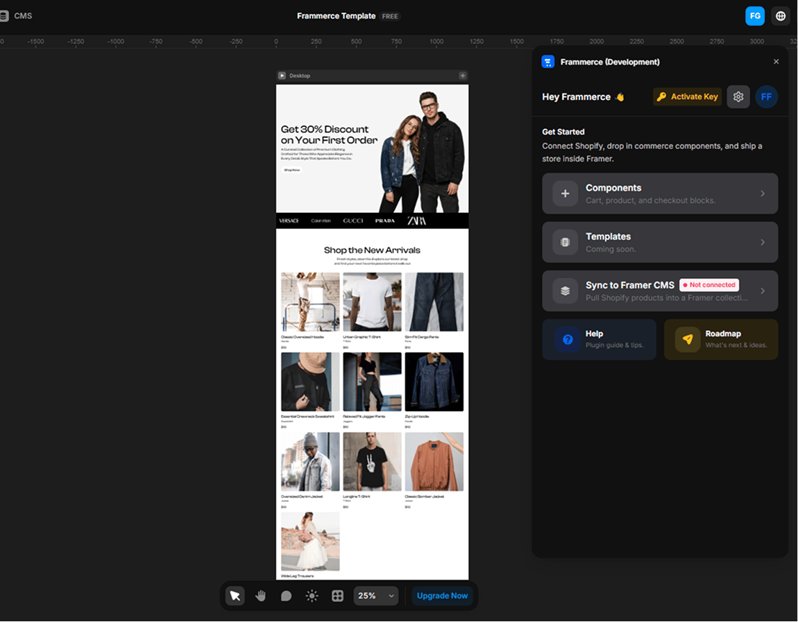 Frammerce - Shopify storefronts inside Framer