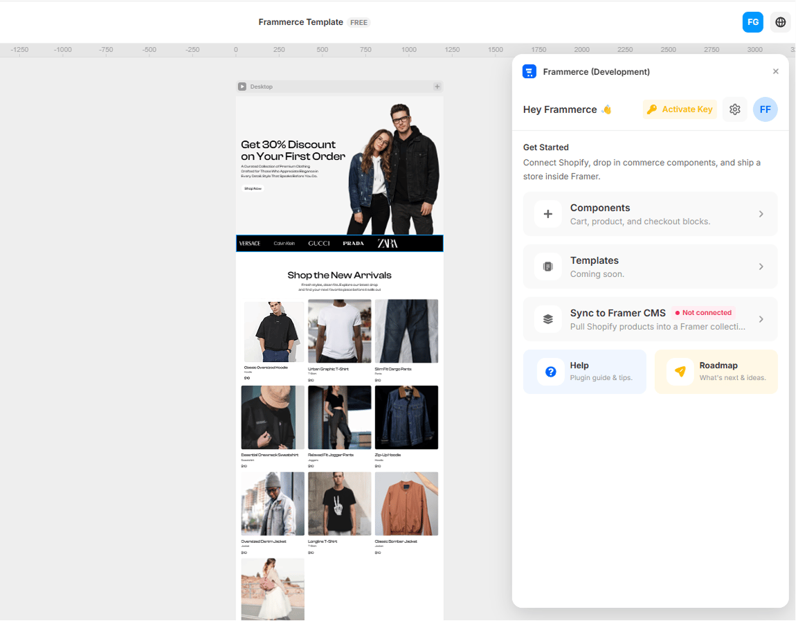 Frammerce - Shopify storefronts inside Framer