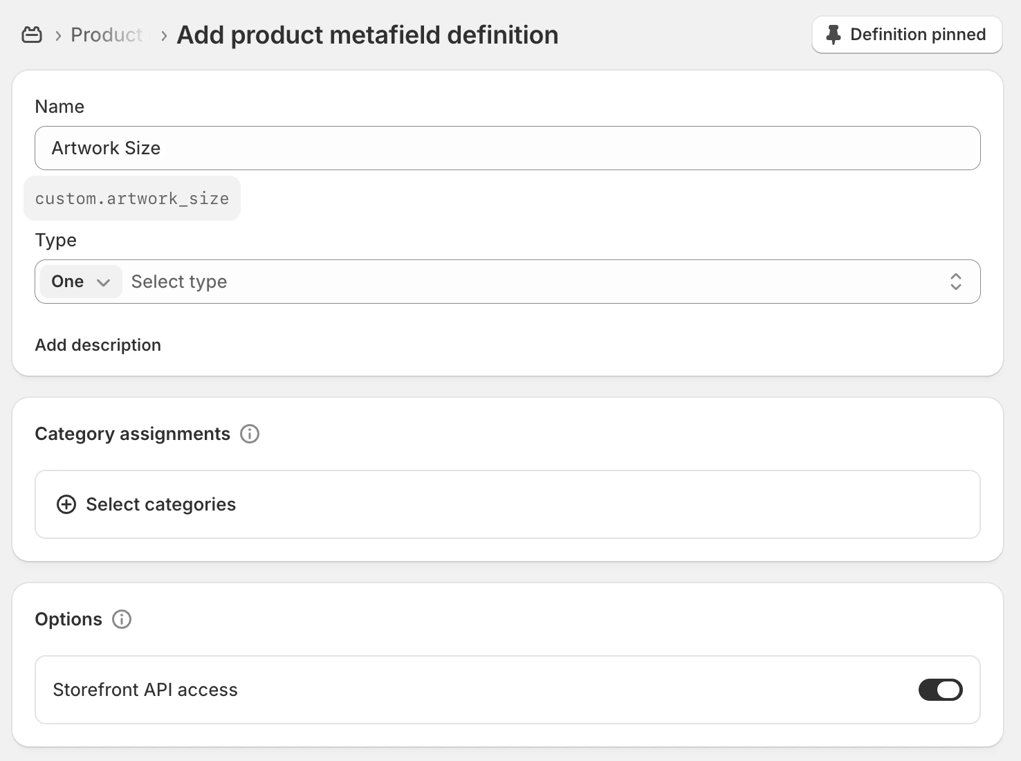 Add product metafield definition