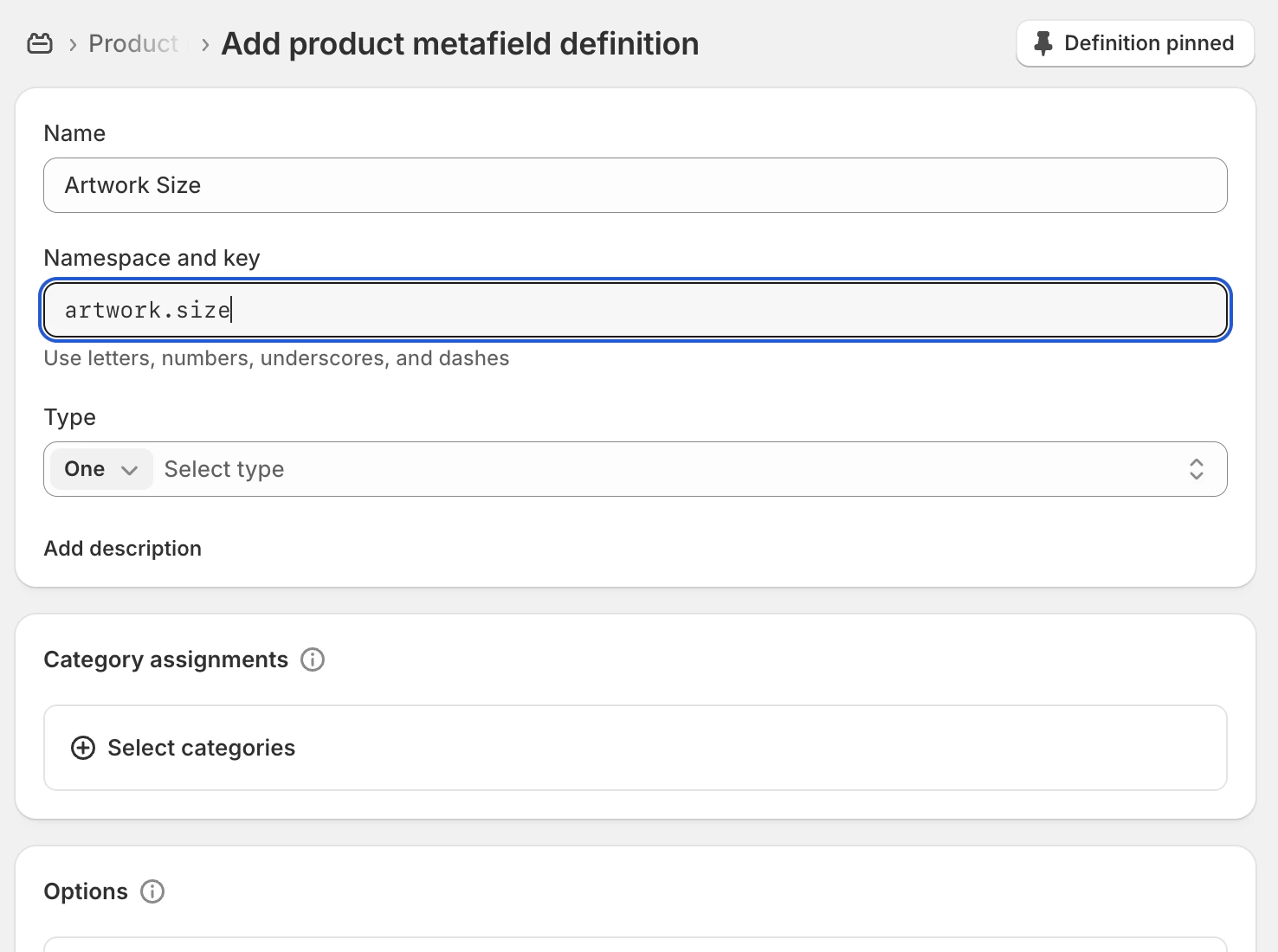 Set namespace and key to 'artwork.size' exactly
