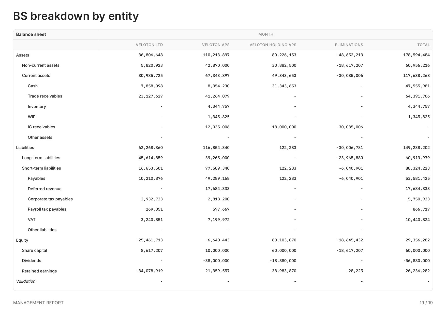 BS breakdown by entity