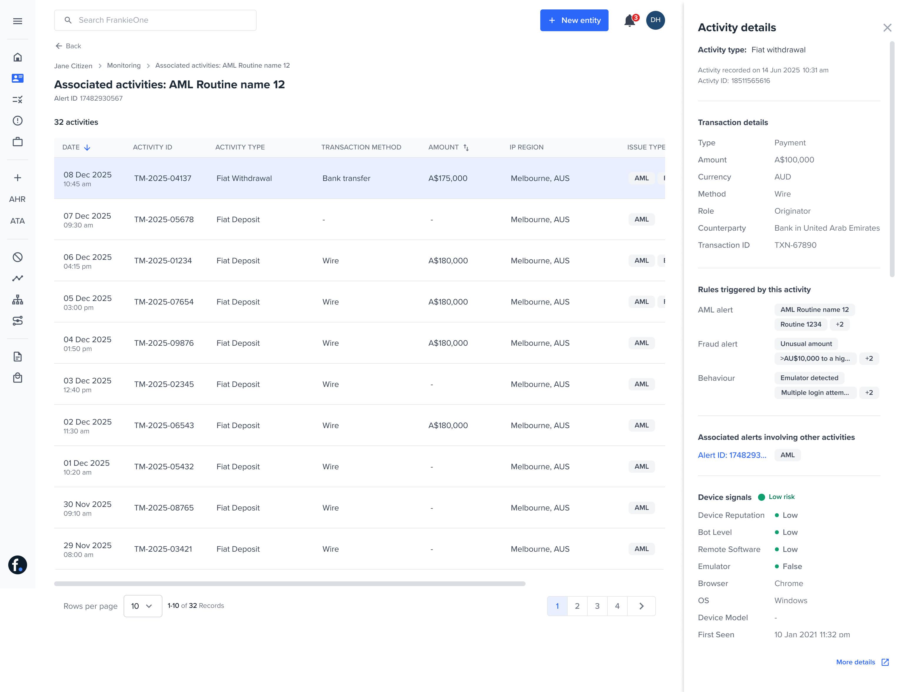 Expanded activity details in side drawer