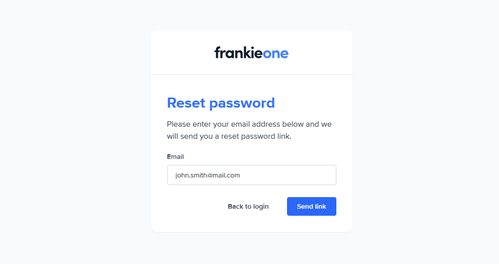 Reset password page.