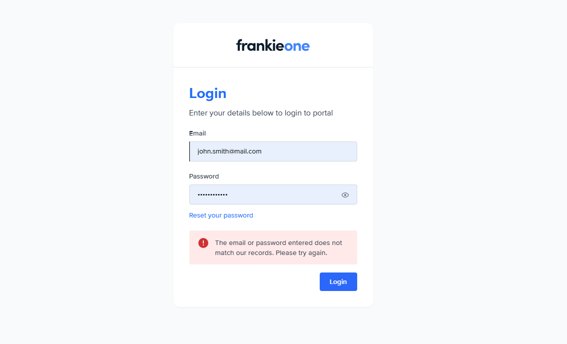 Reset password option on login page.