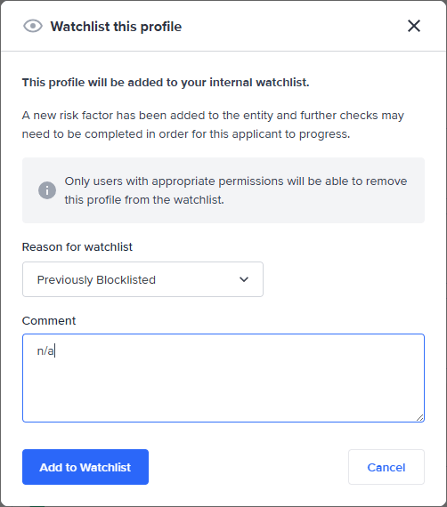 Watchlist reason screenshot