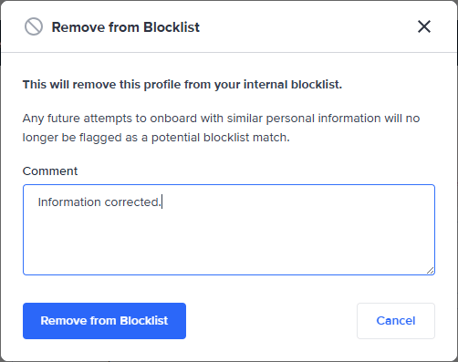 Remove from blocklist screenshot