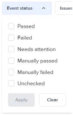 Entity status dropdown menu.