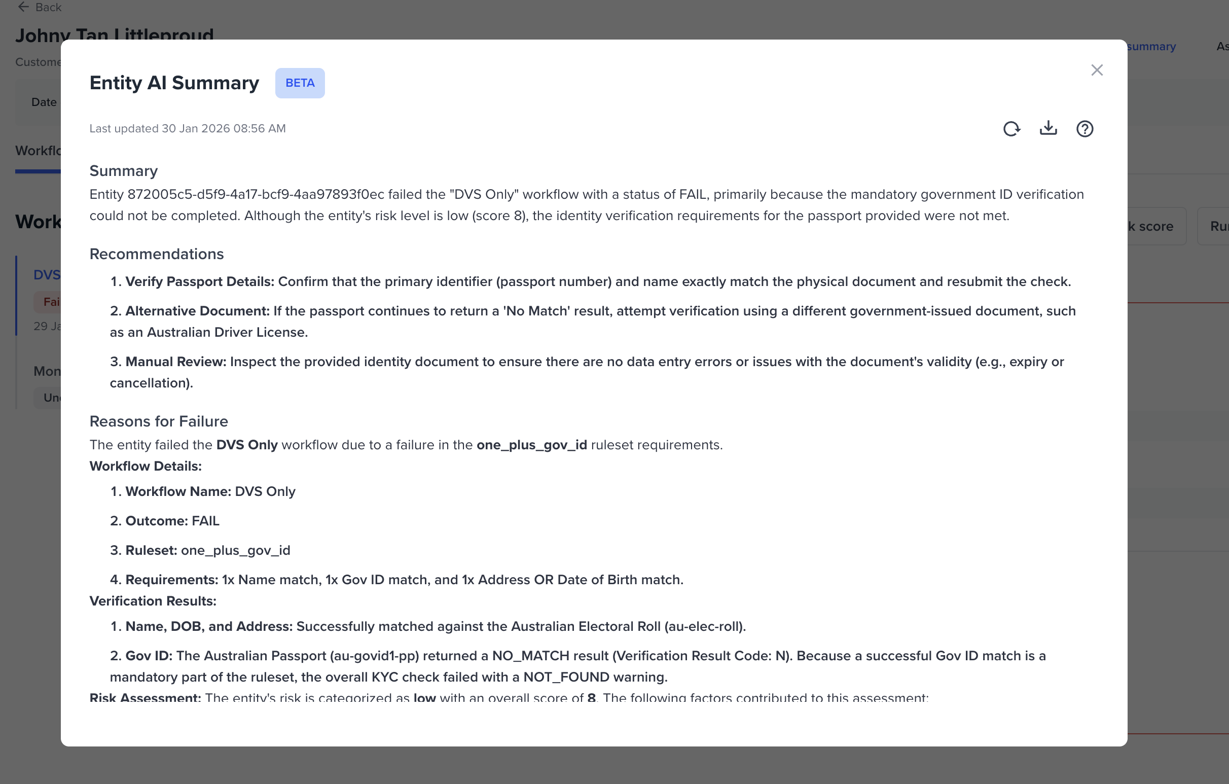 Entity summary content