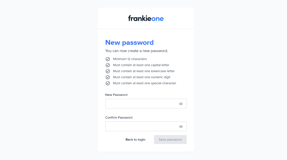 New password entry page.