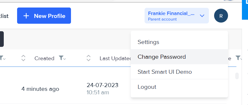 Admin profile options.
