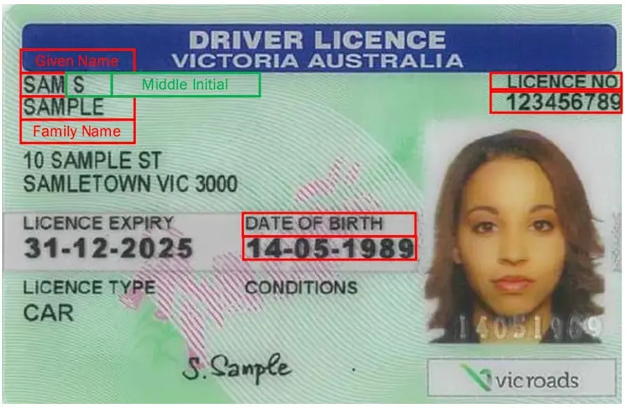Victoria Driver Licence - pre 7 November 2022 sample - front