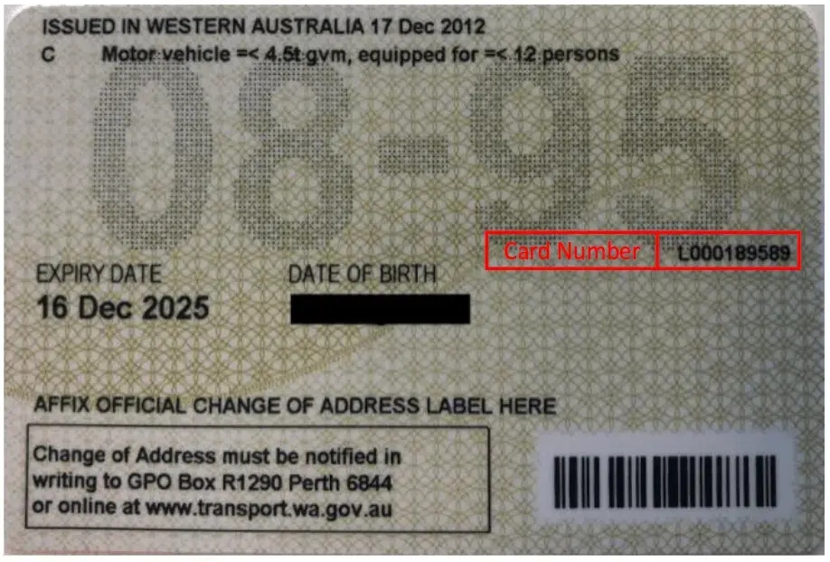 Western Australia Driver Licence sample - back